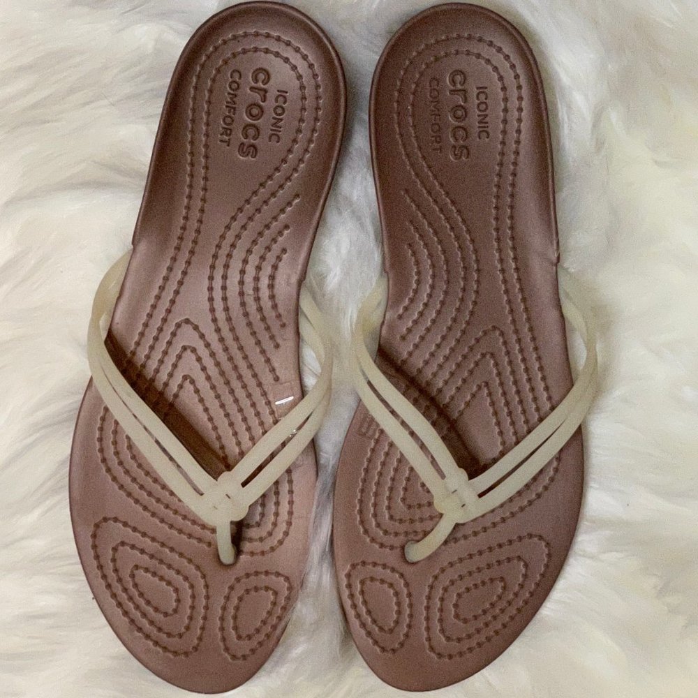 Crocs Isabella Flip Flop White Bronze NWOT Sz 8